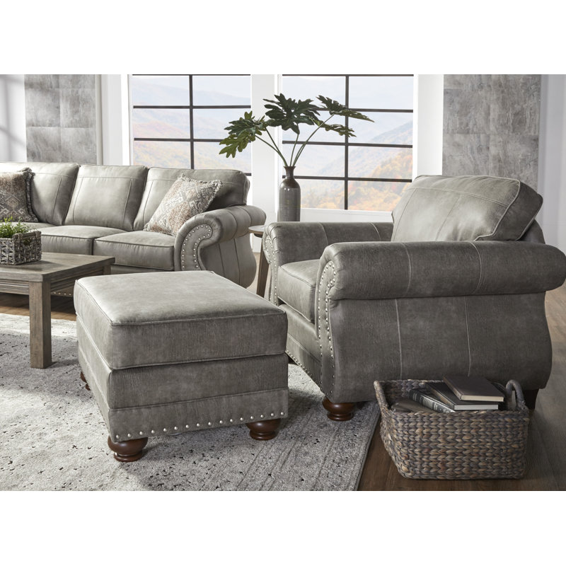 Canora Grey Macalla Faux Leather Upholstered Nailhead Chair and Ottoman